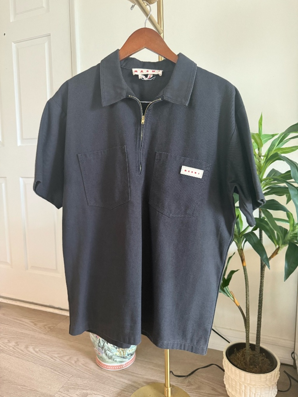 Marni Half-Zip Polo Shirt Black Size Medium Made in Italy
